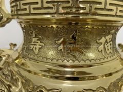 Bộ Đỉnh Đồng Ngũ Sự Đồng Vàng Song Long Chầu Nguyệt Cao 65 Cm Màu Vàng Bóng