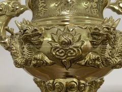 Bộ Đỉnh Đồng Ngũ Sự Đồng Vàng Song Long Chầu Nguyệt Cao 65 Cm Màu Vàng Bóng