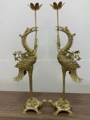 Bộ Tam Sự Hạc Bằng Đồng Vàng Song Long Chầu Nguyệt Cao 65 Cm