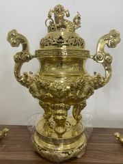 Bộ Tam Sự Hạc Bằng Đồng Vàng Song Long Chầu Nguyệt Cao 65 Cm