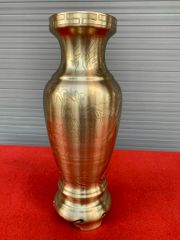 Bộ Ngũ Sự Bằng Đồng Cát Tút Song Long Chầu Nguyệt Cao 60 Cm + Đôi Đèn Cao  43cm + Lọ Hoa Cao 38cm +Ống Hương Cao 29cm + Mâm Bồng 35cm