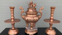 Bộ Ngũ Sự Bằng Đồng Đỏ Hoa Sòi Cao 60 Cm