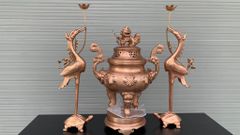 Bộ Ngũ Sự Bằng Đồng Đỏ Hoa Sòi Cao 50 Cm