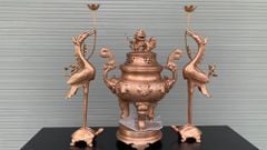Bộ Ngũ Sự Bằng Đồng Đỏ Hoa Sòi Cao 60 Cm