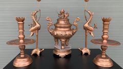 Bộ Ngũ Sự Bằng Đồng Đỏ Hoa Sòi Cao 60 Cm