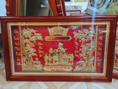 Tranh Mừng Thọ Bằng Đồng Khung Gỗ Sồi Nga Kích Thước 60*100 Cm
