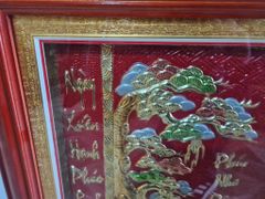 Tranh Mừng Thọ Bằng Đồng Khung Gỗ Sồi Nga Kích Thước 60*100 Cm