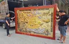 Tranh Thuận Buồm Xuôi Gió Kích Thước 230 x168 Đồng Đỏ/ Vàng Xước Dát Vàng  - Khung Sồi