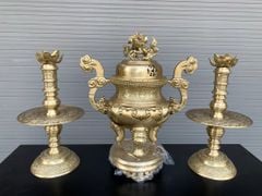 Bộ Tam Sự Nến Bằng Đồng Vàng Hoa Sòi Cao 60 Cm