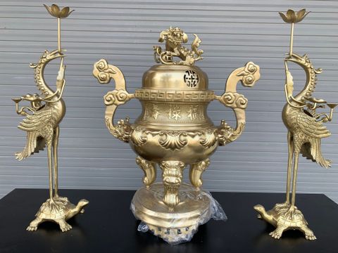 Bộ Tam Sự Hạc Bằng Đồng Vàng Hạc Cao 60 Cm