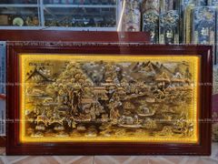 Tranh Cội Nguồn Quê Hương Nền Vàng Cạo Xước Kích Thước 197*107 Cm