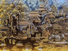 Tranh Cội Nguồn Quê Hương Nền Vàng Cạo Xước Kích Thước 197*107 Cm