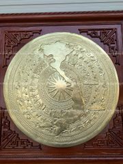 Tranh Trống Đồng Mặt Trống Dát Vàng - Mặt Gò Kích Thước 80*80 Cm Khung Vuông