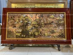 Tranh Đồng Quê Nền Đỏ Cạo Xước Kích Thước 230*120 Cm