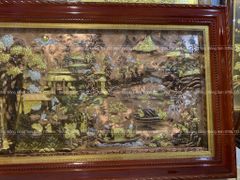 Tranh Đồng Quê Nền Đỏ Cạo Xước Kích Thước 230*120 Cm