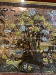 Tranh Đồng Quê Nền Đỏ Cạo Xước Kích Thước 230*120 Cm