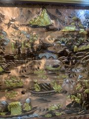 Tranh Đồng Quê Nền Đỏ Cạo Xước Kích Thước 230*120 Cm