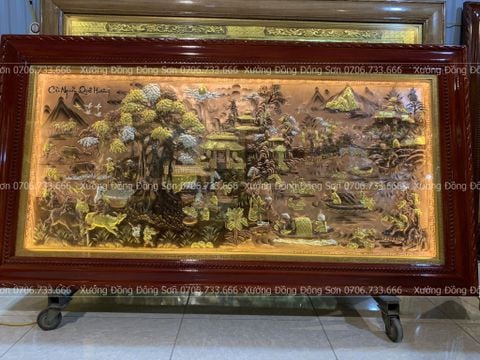 Tranh Đồng Quê Nền Đỏ Cạo Xước Kích Thước 170*90 Cm