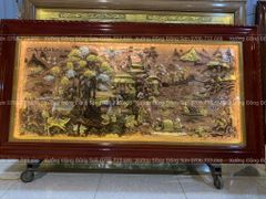 Tranh Đồng Quê Nền Đỏ Cạo Xước Kích Thước 170*90 Cm
