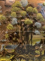 Tranh Đồng Quê Nền Đỏ Cạo Xước Kích Thước 197*107 Cm