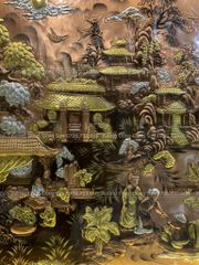 Tranh Đồng Quê Nền Đỏ Cạo Xước Kích Thước 197*107 Cm