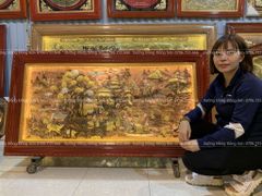 Tranh Đồng Quê Nền Đỏ Cạo Xước Kích Thước 230*120 Cm