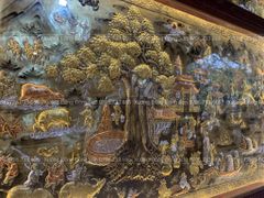 Tranh Đồng Quê Cội Nguồn Quê Hương Nền Vàng Cạo Xước Khung Đục Hoa Tây KT 255-155