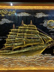 Tranh Đồng Thuận Buồm Xuôi Gió 197*107 Cm Nền Đen Dát Vàng Bạc