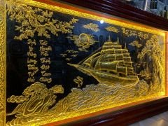 Tranh Đồng Thuận Buồm Xuôi Gió 197*107 Cm Nền Đen Dát Vàng
