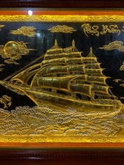 Tranh Đồng Thuận Buồm Xuôi Gió 230*120 Cm Nền Đen Dát Vàng