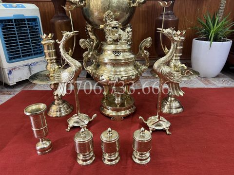 Bộ Ngũ Sự Bằng Đồng Cát Tút Hoa Sòi Cao 70 Cm