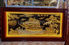 Tranh Đồng Thuận Buồm Xuôi Gió 170*90 Cm Nền Đen Dát Vàng