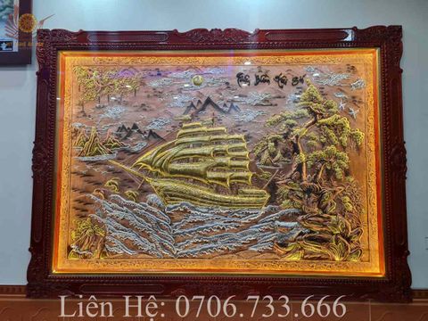 Tranh Thuận Buồm Xuôi Gió Kích Thước 230 x168 Đồng Đỏ/ Vàng Xước Dát Vàng  - Khung Sồi