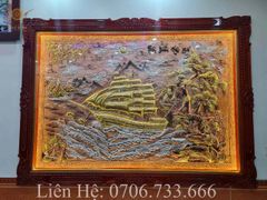 Tranh Thuận Buồm Xuôi Gió Kích Thước 230 x168 Đồng Đỏ/ Vàng Xước Dát Vàng  - Khung Sồi