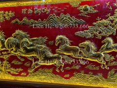Tranh Đồng Mã Đáo Thành Công 170*90 Cm Nền Đỏ dát vàng khung Hoa Tây
