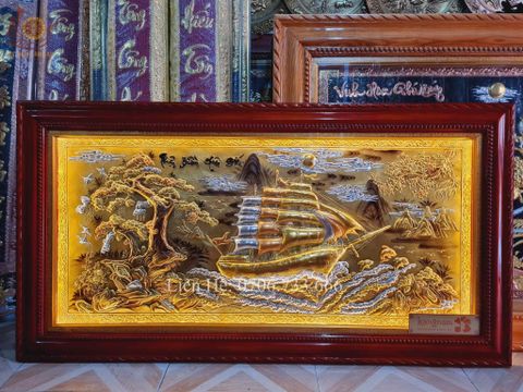 Tranh Thuận Buồm Xuôi Gió Kích Thước 170 x90  Đồng Vàng Xước Dát  - Khung Sồi Trơn