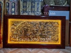 Tranh Đồng Quê Nền Vàng Cạo Xước Kích Thước 170*90 Cm khung hương đục