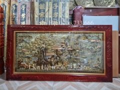 Tranh Đồng Quê Nền Vàng Cạo Xước Kích Thước 170*90 Cm khung hương đục