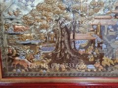 Tranh Đồng Quê Nền Vàng Cạo Xước Kích Thước 170*90 Cm khung hương đục