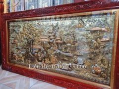 Tranh Đồng Quê Nền Vàng Cạo Xước Kích Thước 170*90 Cm khung hương đục