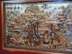 Tranh Đồng Quê Nền Vàng Cạo Xước Kích Thước 170*90 Cm khung hương đục