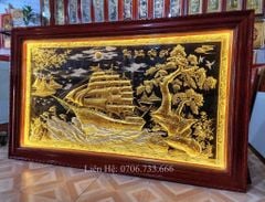 Tranh Thuận Buồm Xuôi Gió Kích Thước 255 x155 Cm Đồng Vàng Nền Đen Dát Vàng-  Khung Gỗ Sồi Nga Trơn