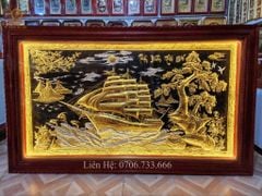 Tranh Thuận Buồm Xuôi Gió Kích Thước 255 x155 Cm Đồng Vàng Nền Đen Dát Vàng-  Khung Gỗ Sồi Nga Trơn