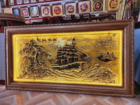 Tranh Đồng Thuận Buồm Xuôi Gió 170*90 Cm Nền Giả Cổ Khung Trơn