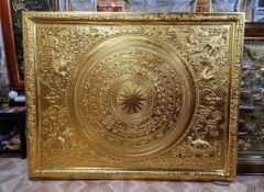Tranh Trống Đồng Khung Đồng Dát Vàng Kích Thước 200*160 Cm Khung Chữ Nhật