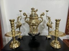 Bộ Ngũ Sự Bằng Đồng Cát Tút Song Long Chầu Nguyệt Cao 60 Cm- Chữ Việt