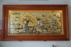 Tranh Đồng Quê - Cội Nguồn Quê Hương Đồng Vàng Nền Xước Kích Thước 133*243 Cm