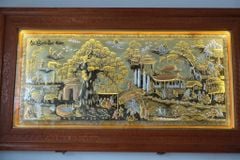 Tranh Đồng Quê - Cội Nguồn Quê Hương Đồng Vàng Nền Xước Kích Thước 133*243 Cm