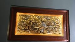 Tranh Đồng Quê - Cội Nguồn Quê Hương Đồng Vàng Nền Xước Kích Thước 133*243 Cm