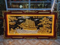 Tranh Đồng Thuận Buồm Xuôi Gió- Kích Thước 170*90 Cm - Đồng Vàng Nền Đen - Khung Dát Vàng